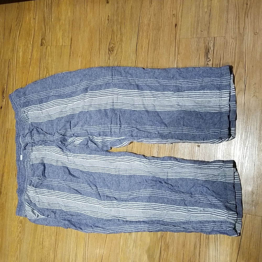 Blue white striped pants elastic drawstring waist side pockets sz XXL EUC